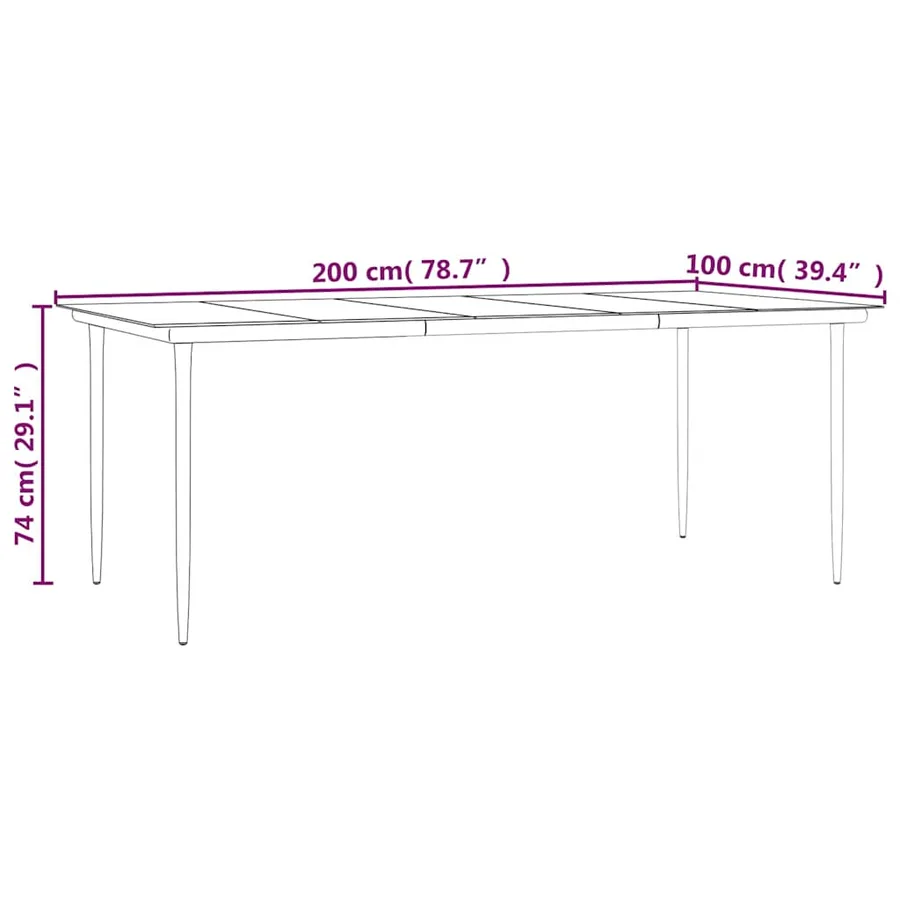Table à dîner de jardin Noir 200x100x74cm Acier et verre trempé - 7