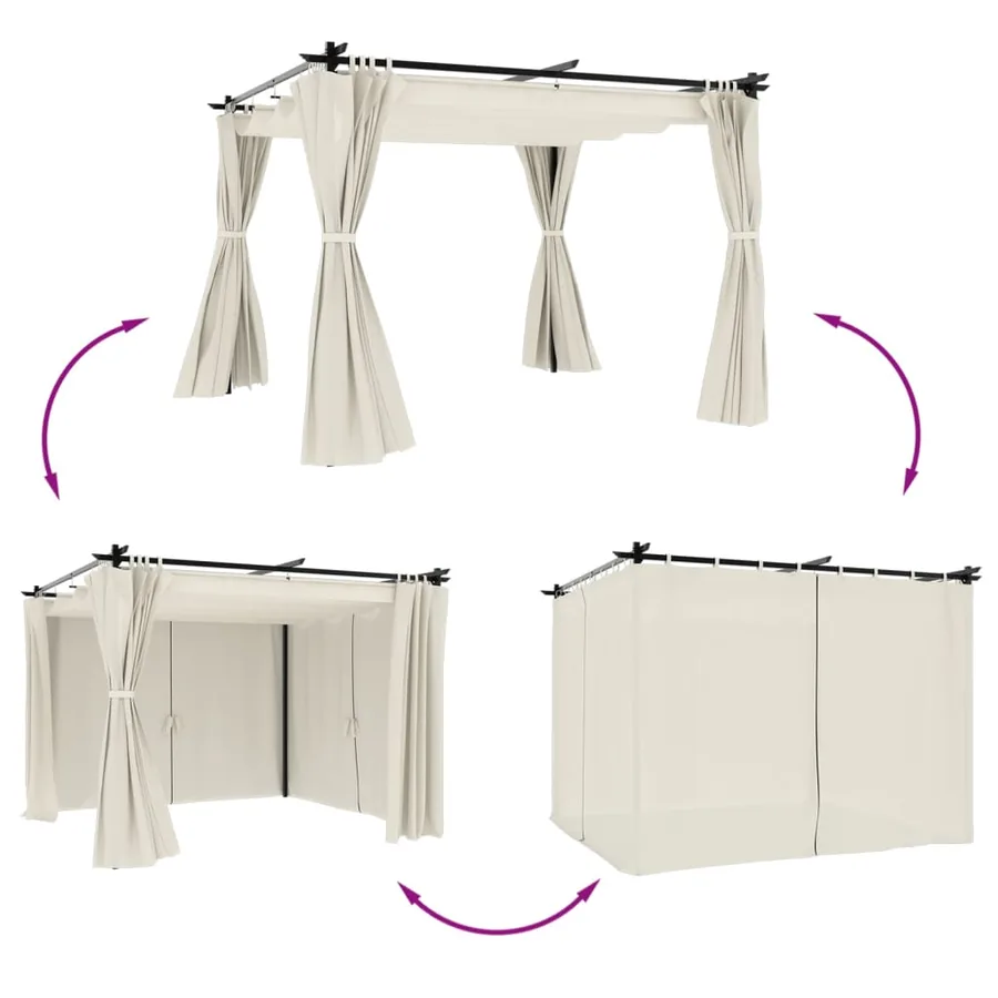Tonnelle avec rideaux crème 3x3 m acier - 3