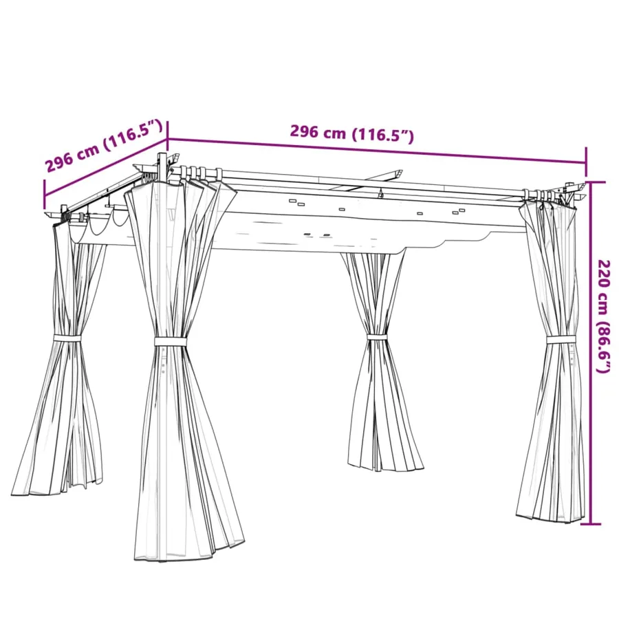 Tonnelle avec rideaux crème 3x3 m acier - 9