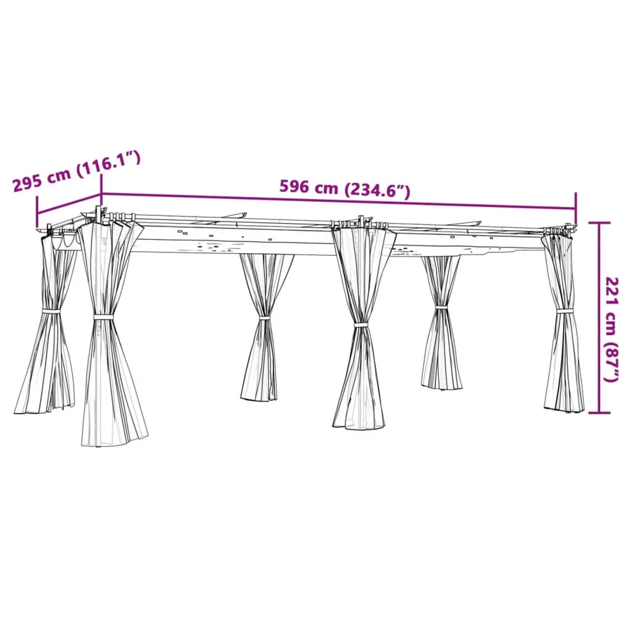 Tonnelle avec rideaux crème 6x3 m acier - 9