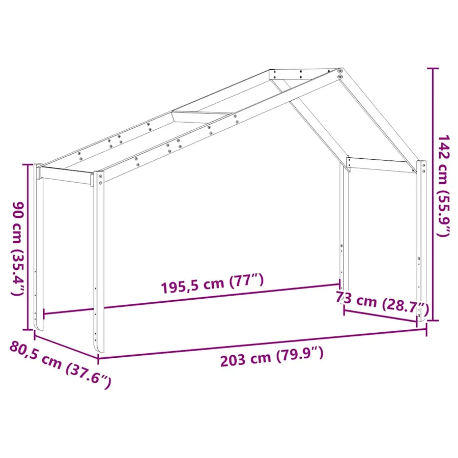 Toit de lit pour enfants 203x80,5x142 cm bois de pin massif - 9