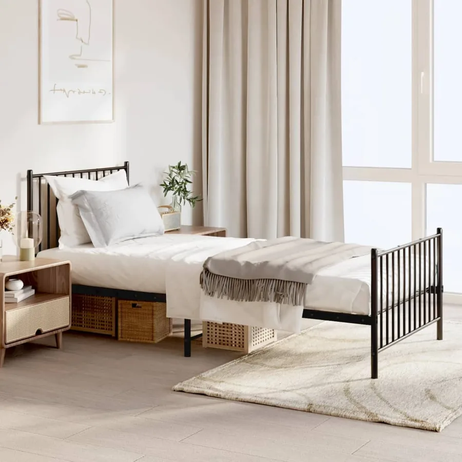 Cadre de lit métal sans matelas avec pied de lit noir 90x200 cm