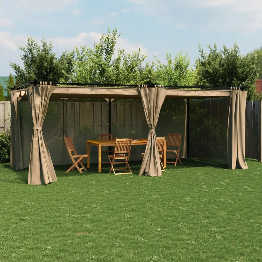 Tonnelle avec rideaux taupe 6x3 m acier