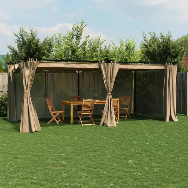 Tonnelle avec rideaux taupe 6x3 m acier