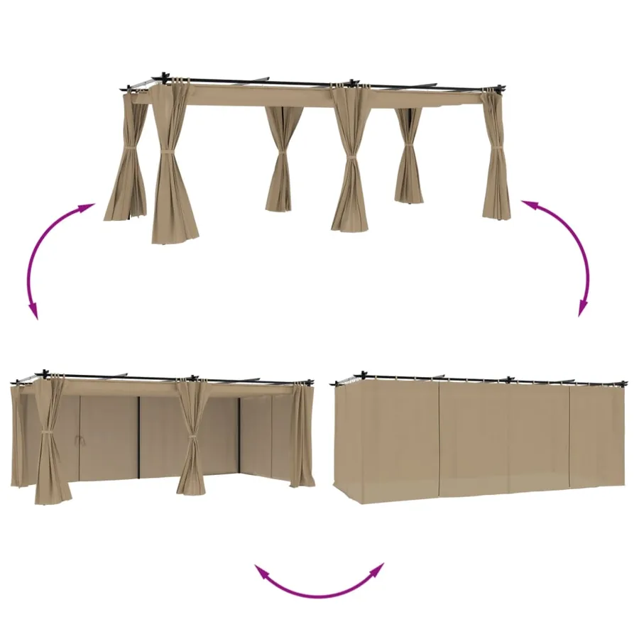 Tonnelle avec rideaux taupe 6x3 m acier - 3