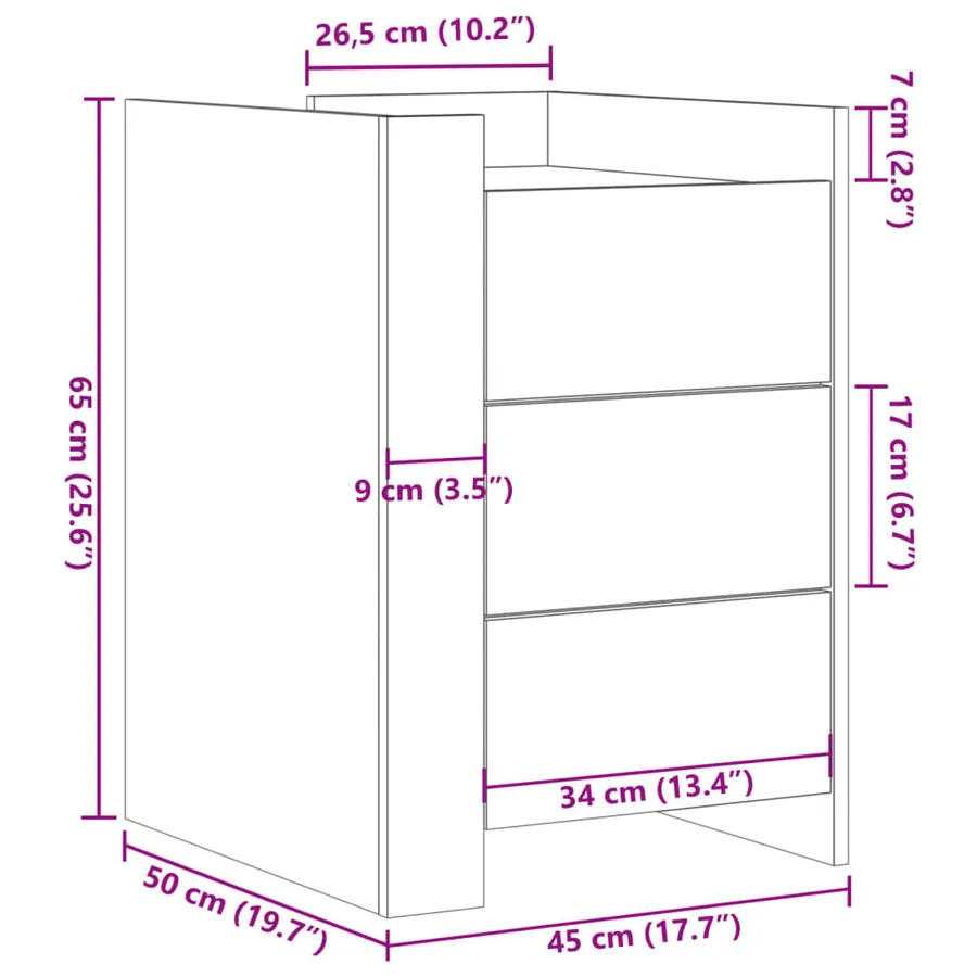 Table de chevet sonoma gris 45x50x65 cm bois d'ingénierie - 11