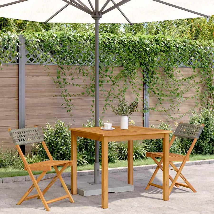 Chaises de bistrot lot de 2 gris bois massif d'acacia et rotin - 3