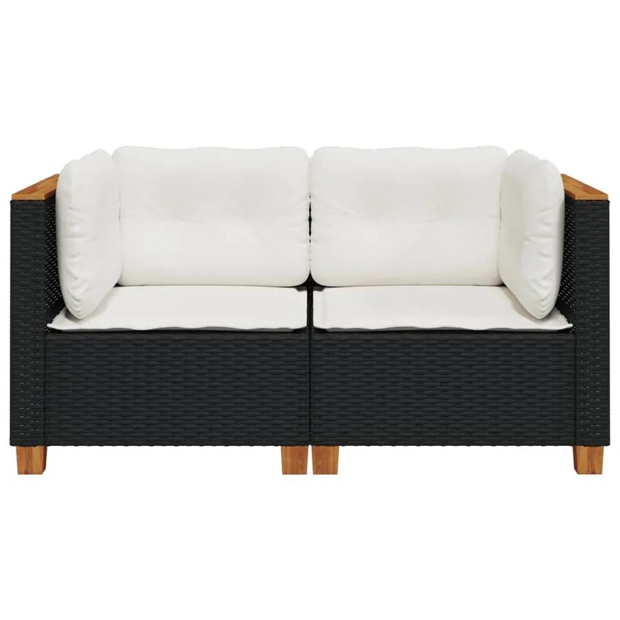 Canapés d'angle de jardin et coussins 2 pcs noir résine tressée - 4