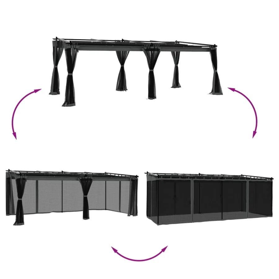Tonnelle avec parois en filet anthracite 6x3 m acier - 3