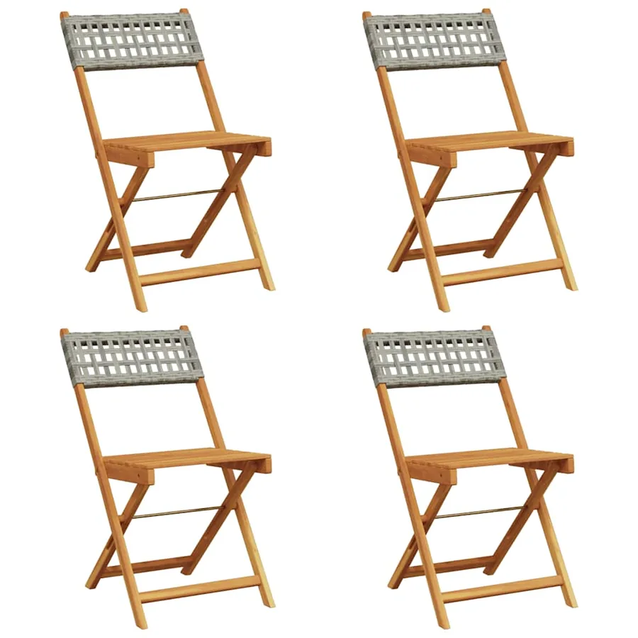 Chaises de jardin pliantes lot de 4 gris poly rotin bois massif - 2