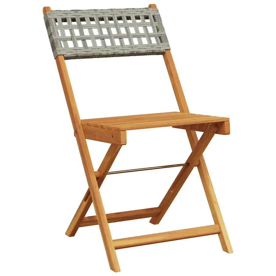 Chaises de jardin pliantes lot de 4 gris poly rotin bois massif - 3