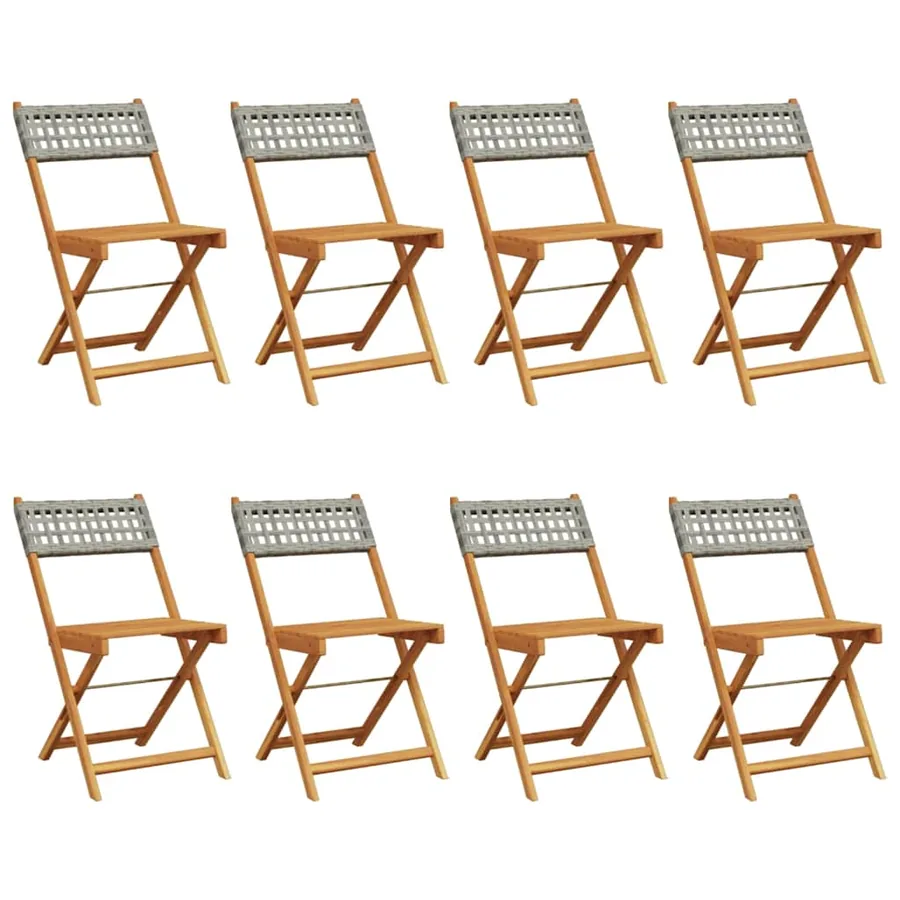 Chaises de jardin pliantes lot de 8 gris poly rotin bois massif - 2