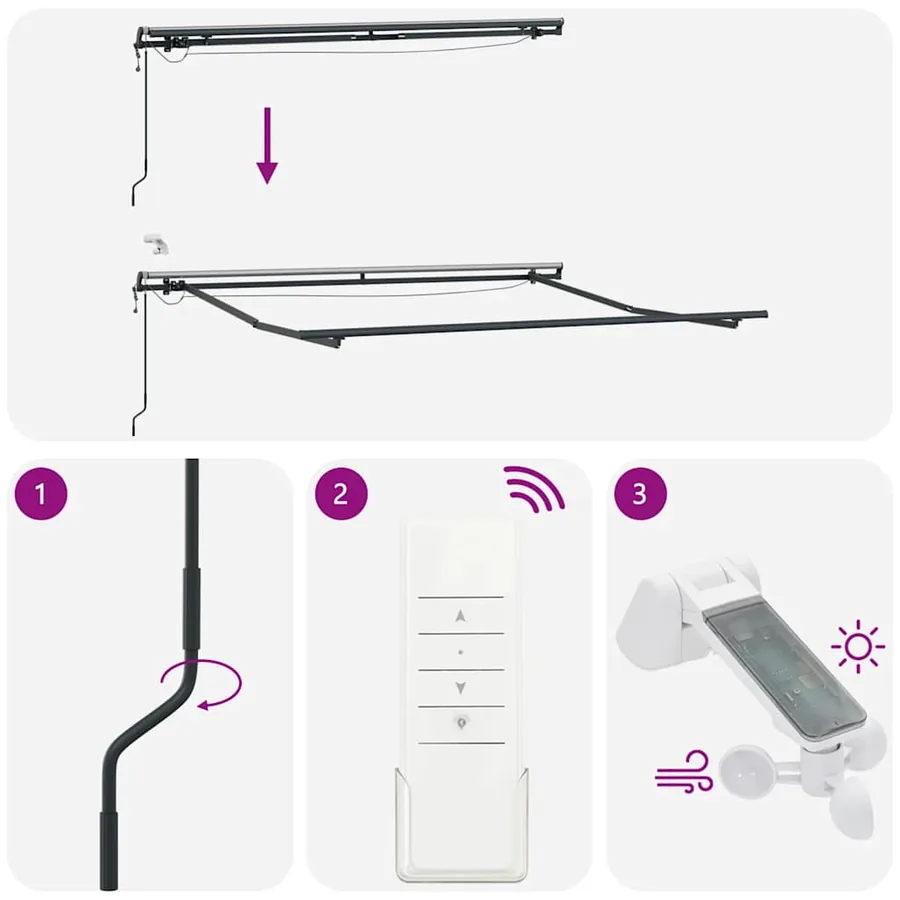 Auvent rétractable automatique avec LED marron 300x250 cm - 8