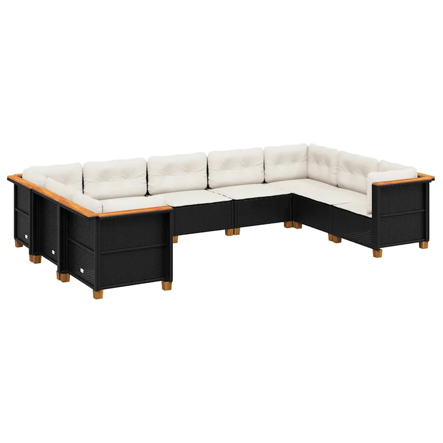 Salon de jardin 9 pcs avec coussins noir résine tressée - 2