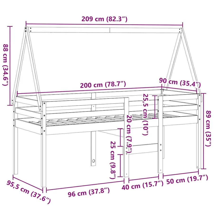 Lit haut sans matelas blanc 80x200 cm bois de pin massif - 12