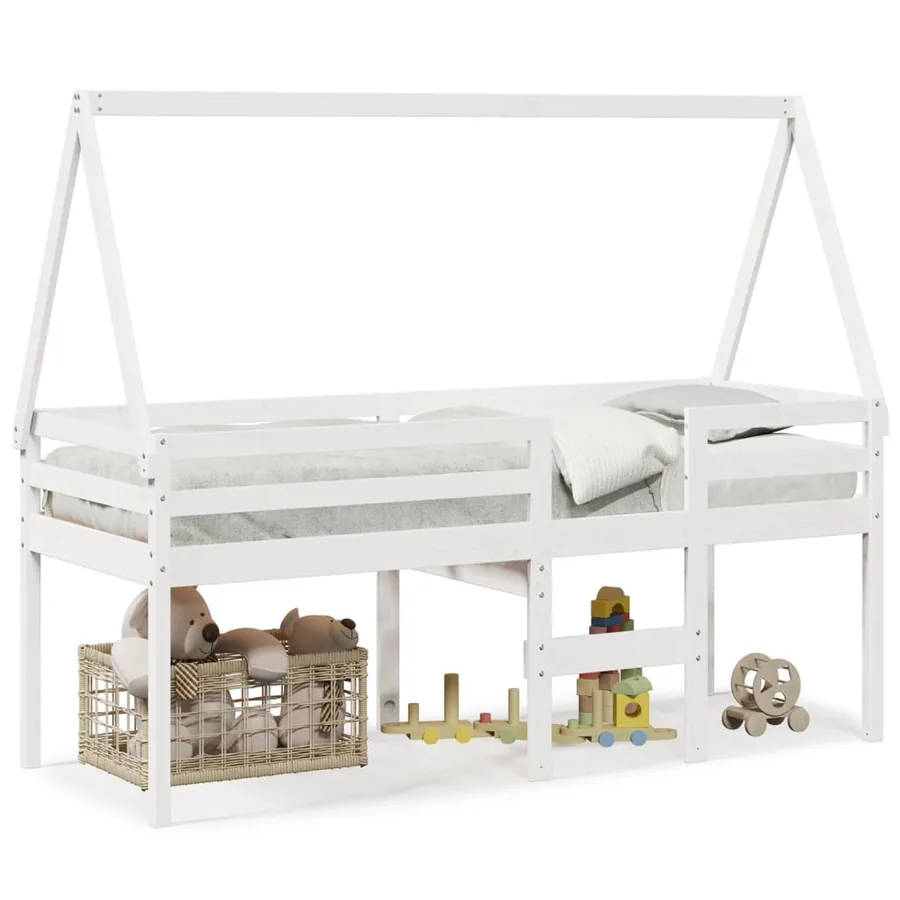 Lit haut sans matelas blanc 80x200 cm bois de pin massif - 2