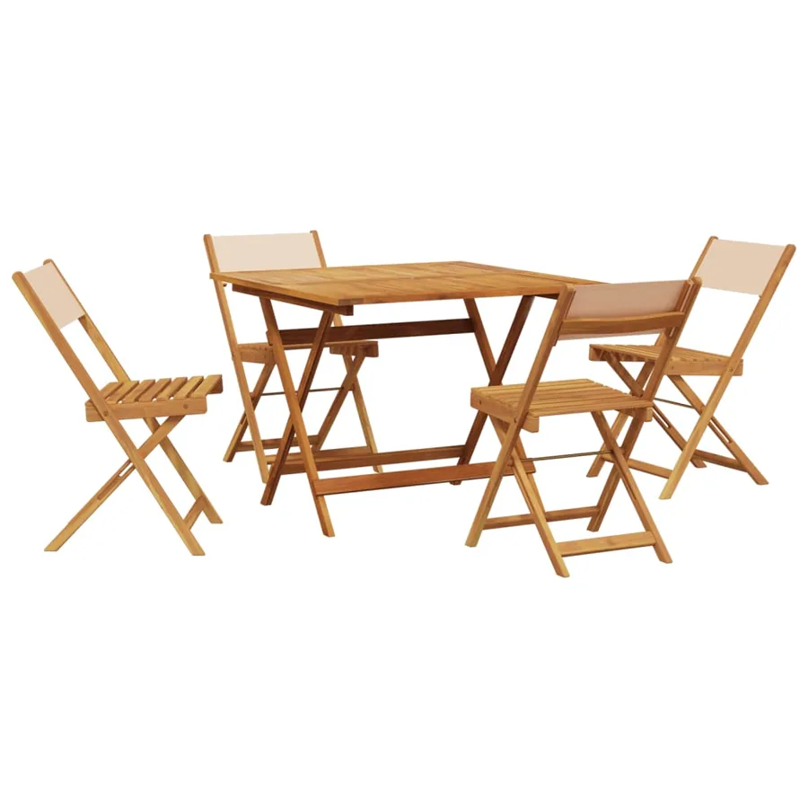 Ensemble à manger de jardin 5 pcs beige tissu et bois massif - 2