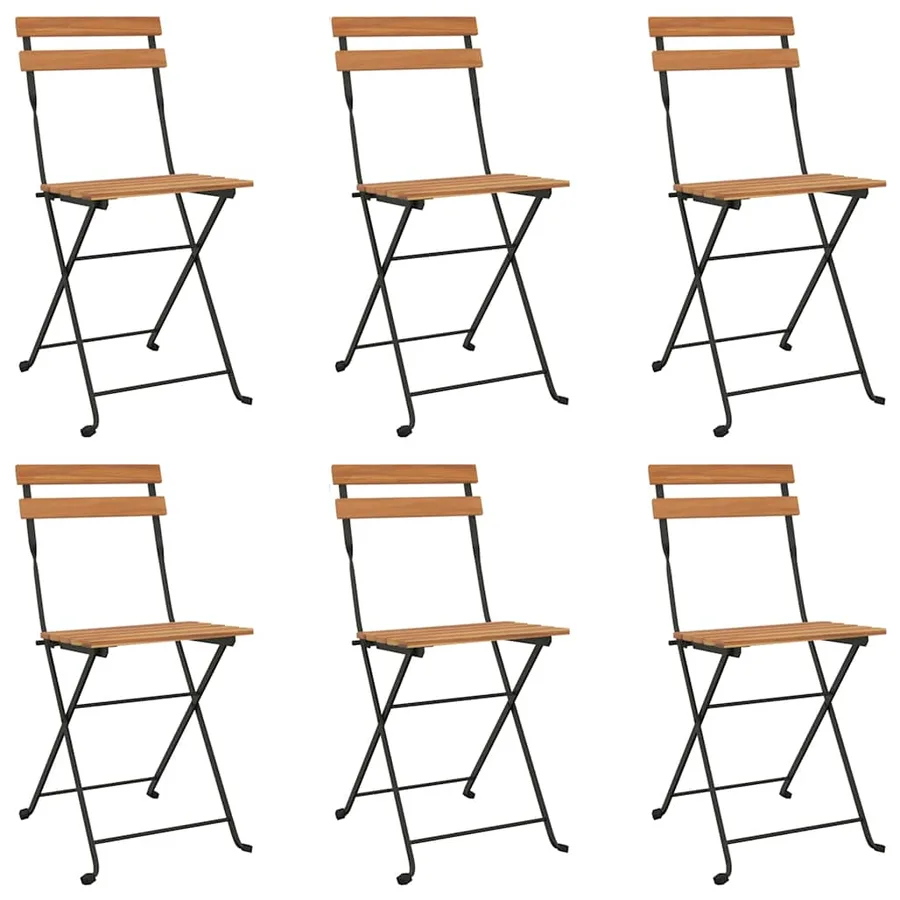 Chaises de bistrot pliantes lot de 6 Bois de teck solide acier - 2