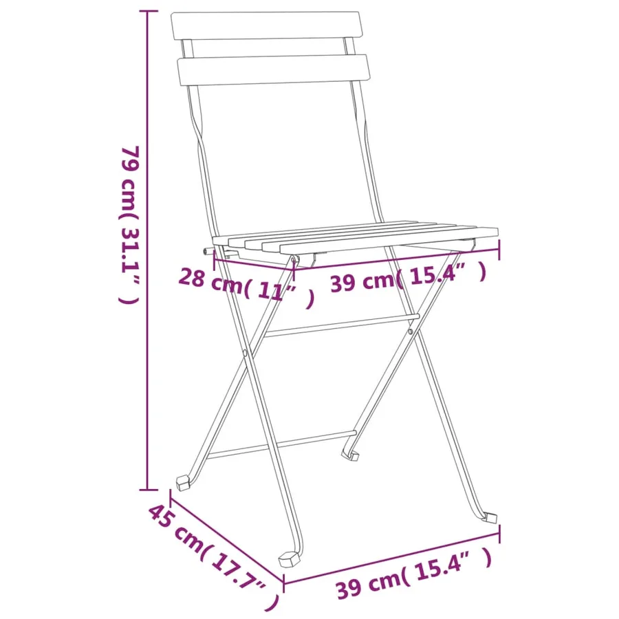 Chaises de bistrot pliantes lot de 6 Bois de teck solide acier - 9