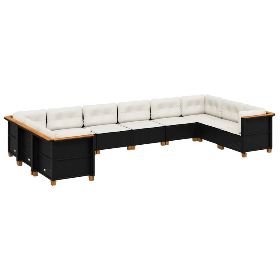 Salon de jardin 10 pcs avec coussins noir résine tressée - 2