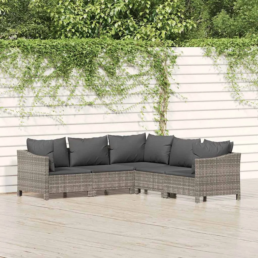 Garden lounge set 5 pcs with cushions Grey Poly rattan
