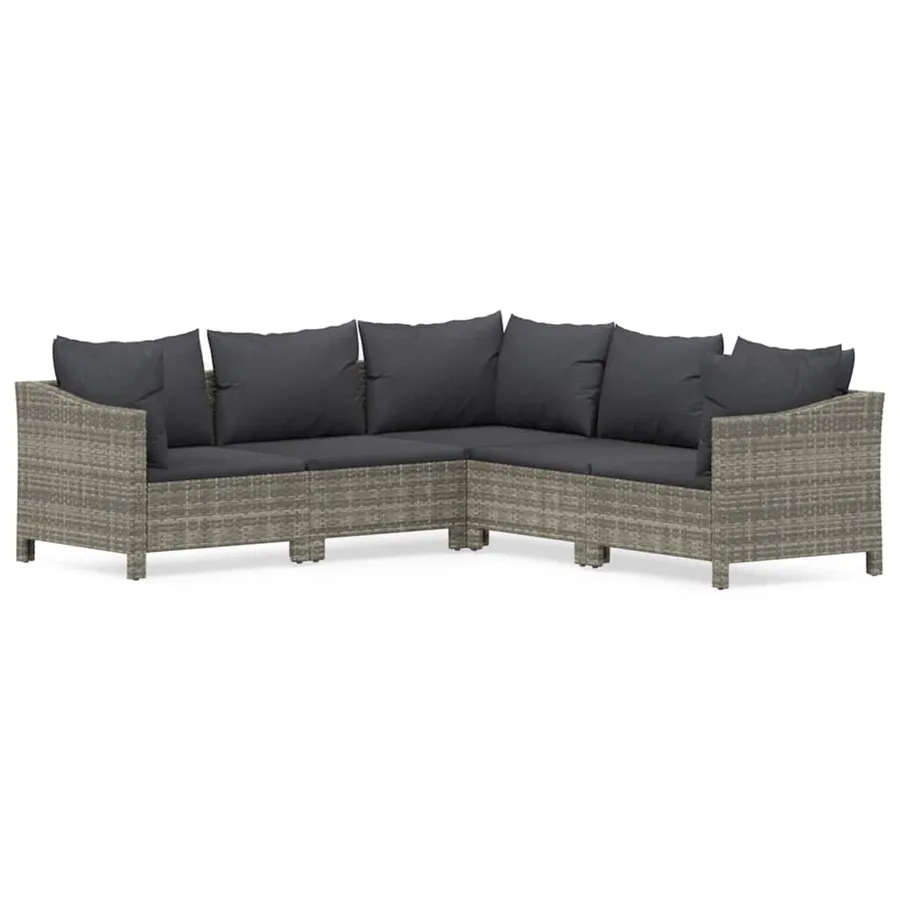 Salon de jardin 5 pcs avec coussins Gris Résine tressée - 2