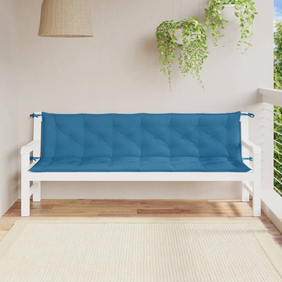 Coussins de banc de jardin lot de 2 bleu mélangé tissu - 3