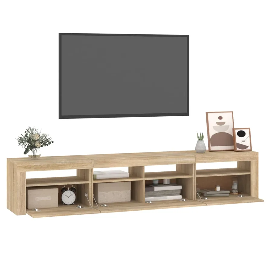 Meuble TV avec lumières LED Chêne sonoma 210x35x40 cm - 11