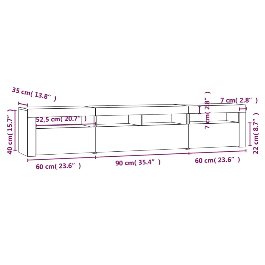 Meuble TV avec lumières LED Chêne sonoma 210x35x40 cm - 12