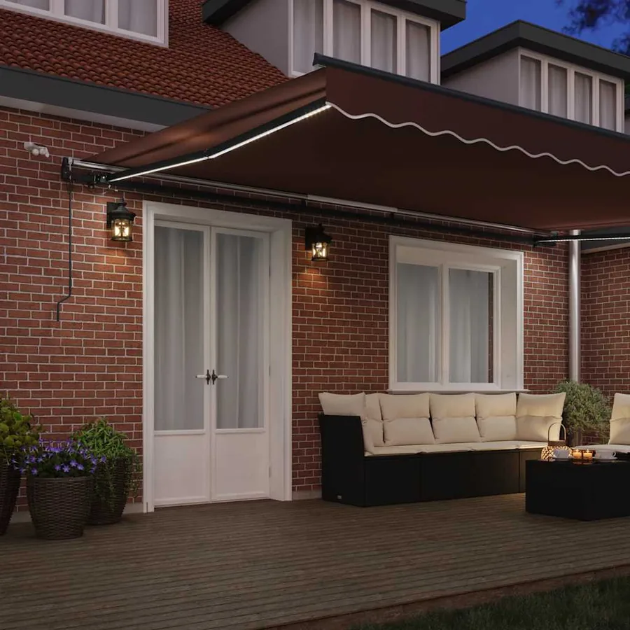 Auvent rétractable automatique avec LED marron 500x300 cm - 3