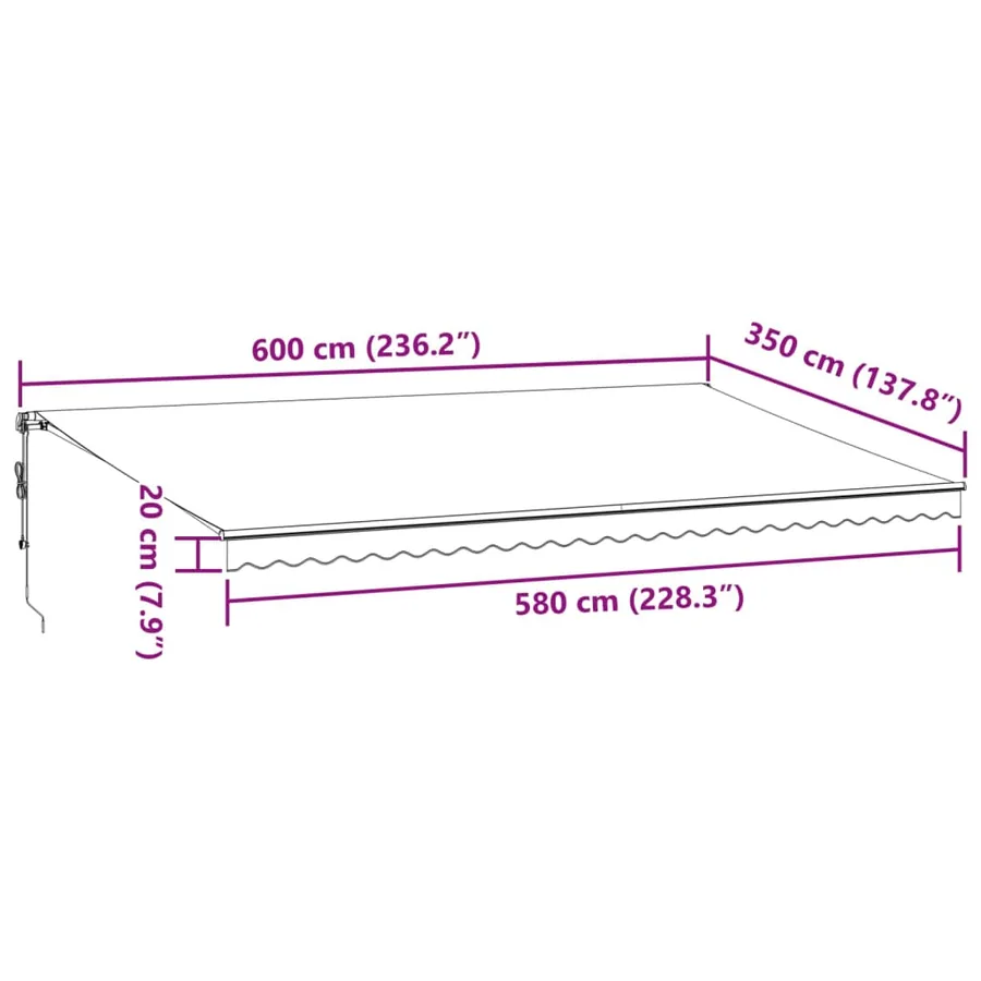 Auvent rétractable automatique avec LED marron 600x350 cm - 13