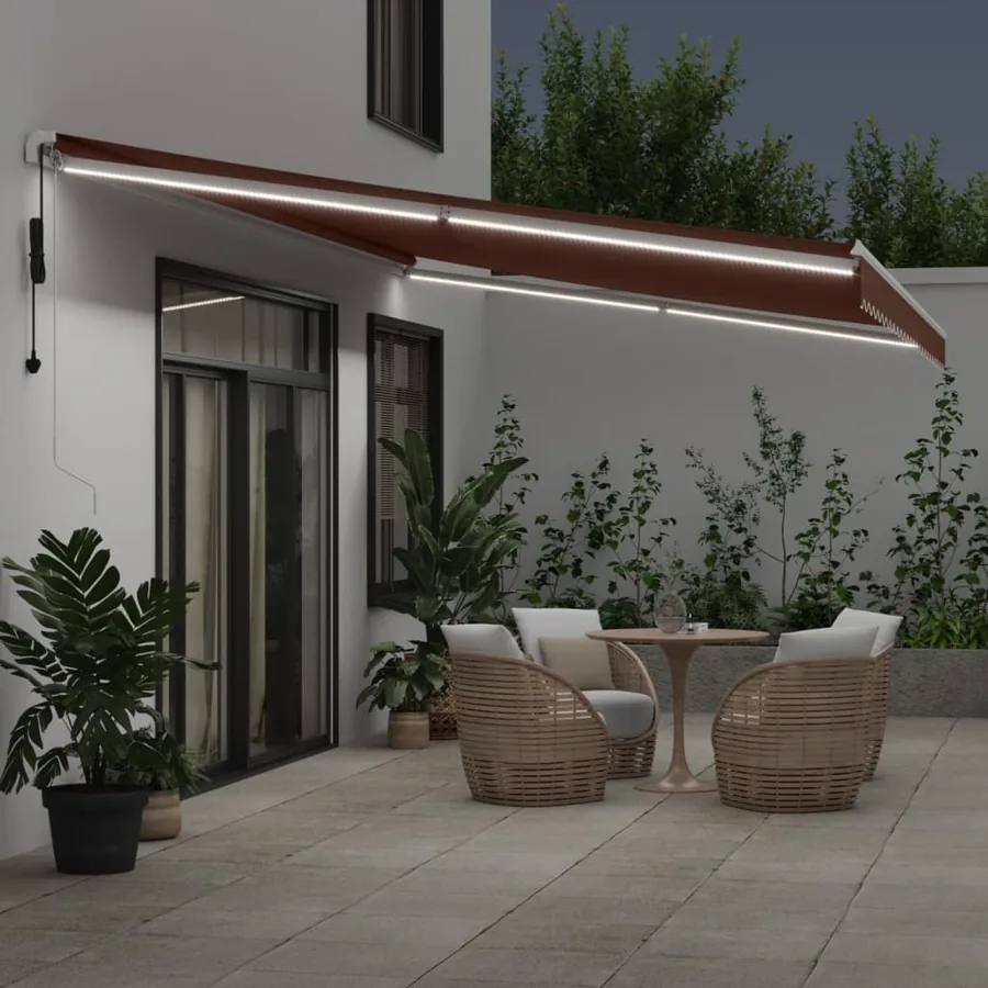 Auvent rétractable automatique avec LED marron 600x350 cm - 3