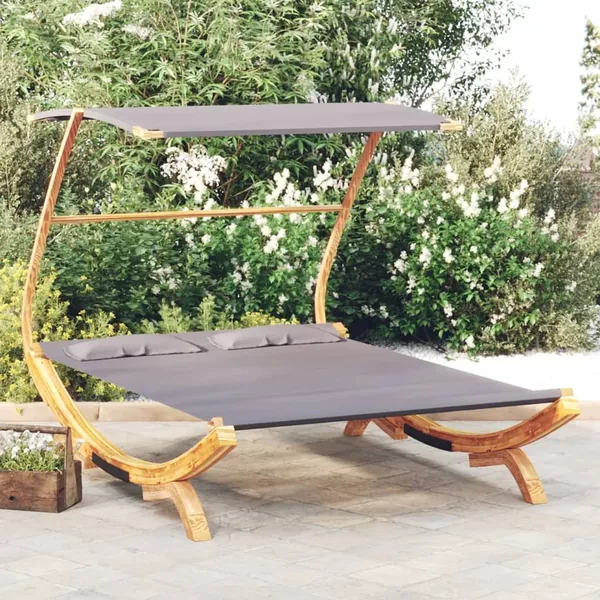 Lit repos et auvent 165x203x138cm Bois courbé massif Anthracite
