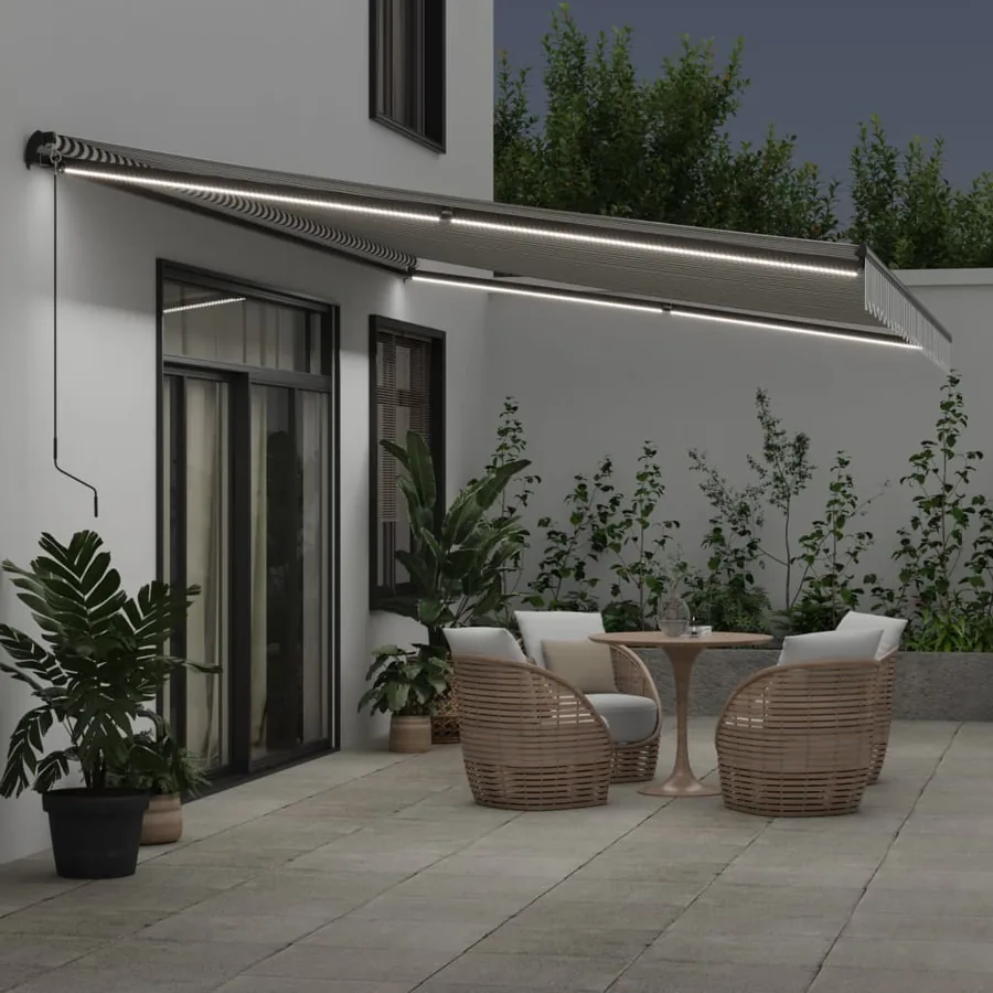 Auvent manuel rétractable avec LED anthracite blanc 600x350 cm - 3