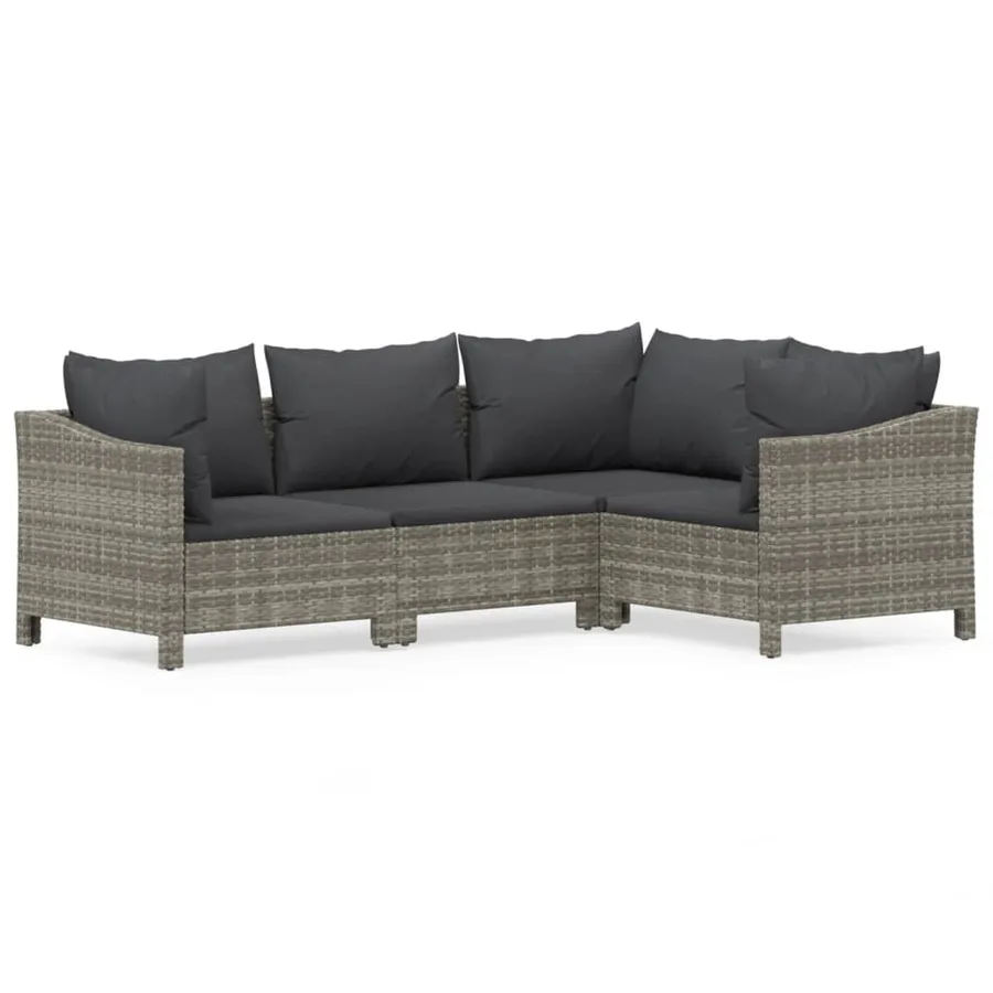 Salon de jardin 4 pcs avec coussins Gris Résine tressée - 2
