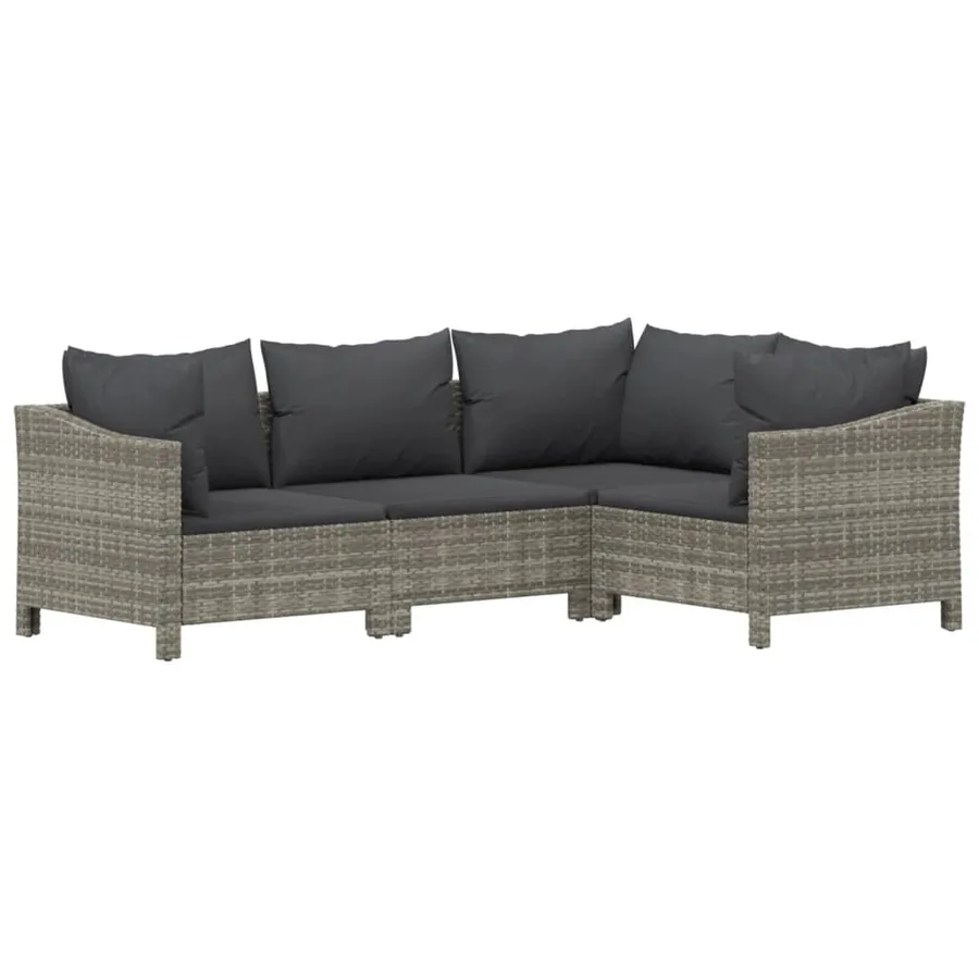 Salon de jardin 4 pcs avec coussins Gris Résine tressée - 3