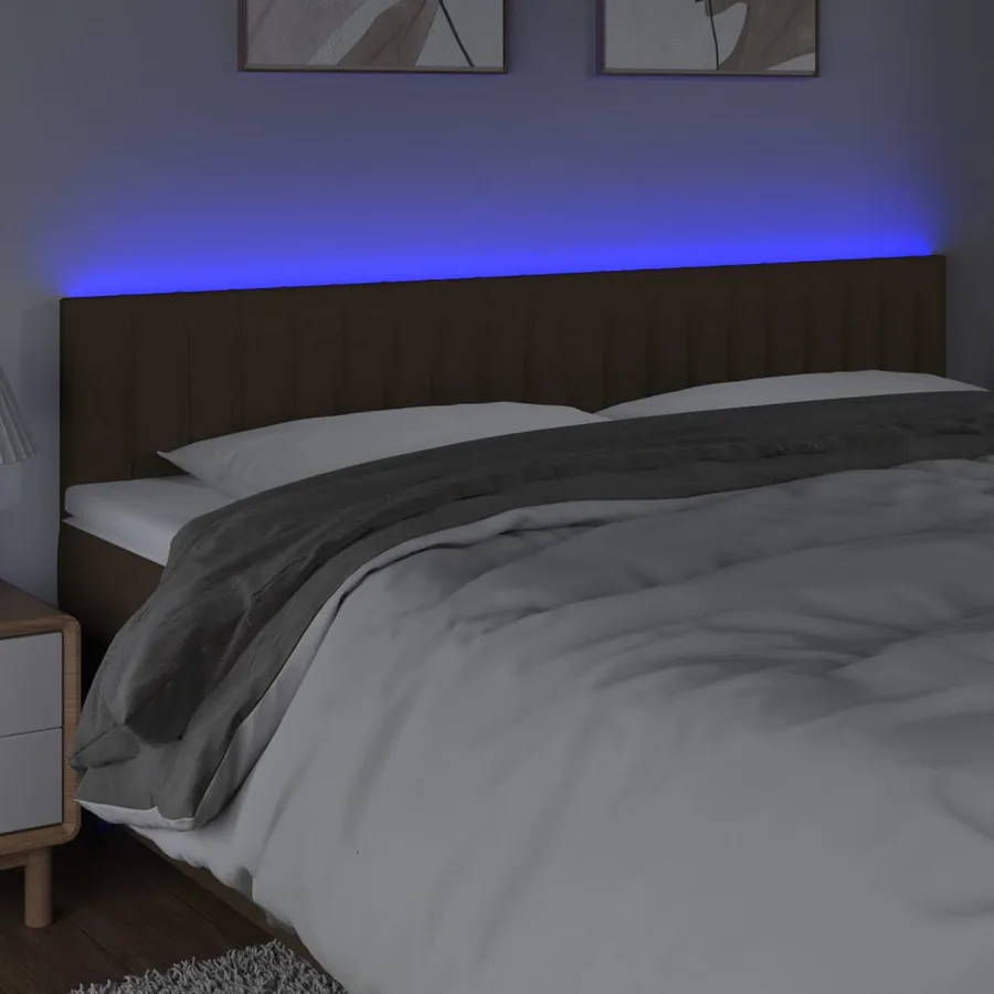 Tête de lit à LED Marron foncé 200x5x78/88 cm Tissu - 3