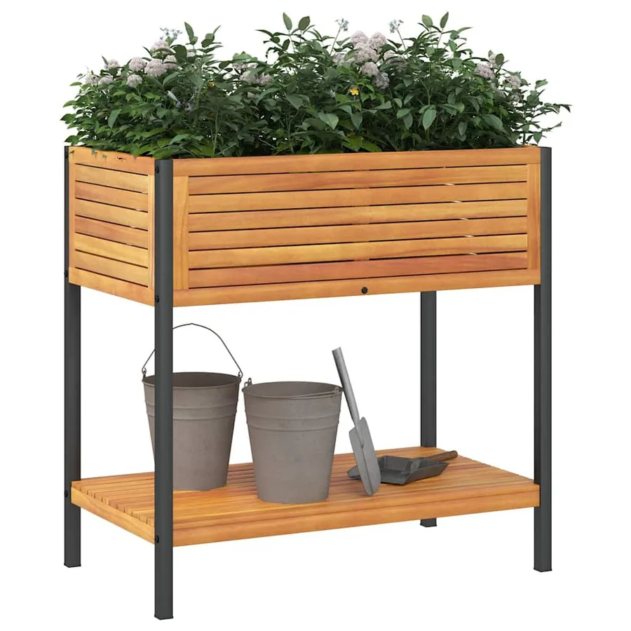 Jardinière et étagère 80x45x80 cm bois massif d'acacia et acier - 3