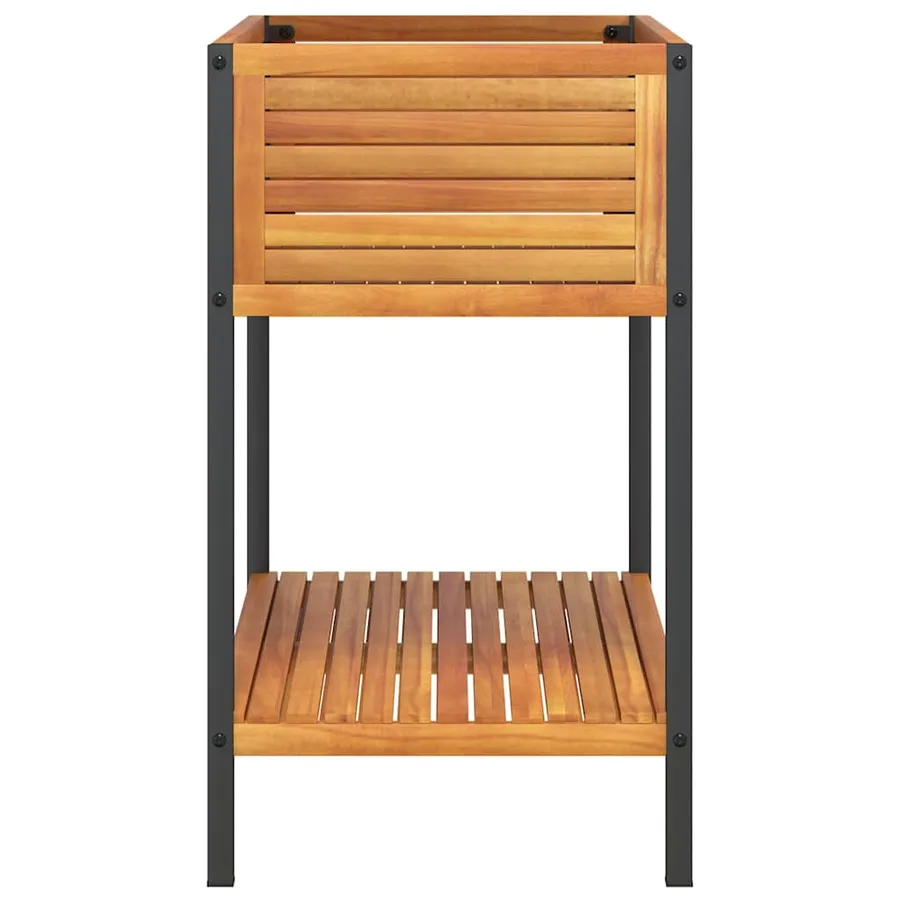 Jardinière et étagère 80x45x80 cm bois massif d'acacia et acier - 5