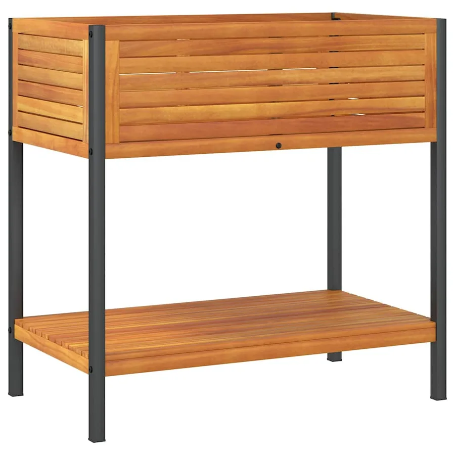 Jardinière et étagère 80x45x80 cm bois massif d'acacia et acier - 6