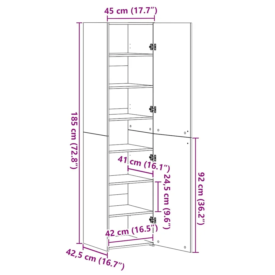 Buffet haut chêne sonoma 45x42,5x185 cm bois d'ingénierie - 10