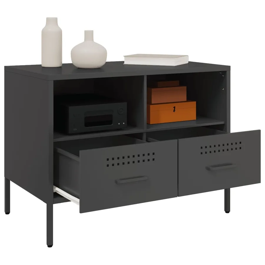 Meuble TV noir 68x39x50,5 cm acier - 5