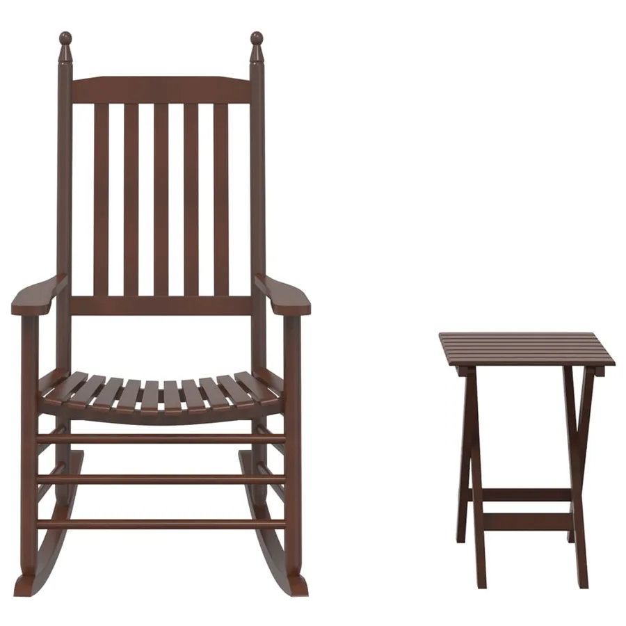 Chaise à bascule avec table pliable marron bois massif peuplier - 2