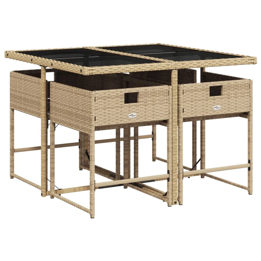 Ensemble à manger de jardin coussins 5 pcs mélange beige rotin - 4