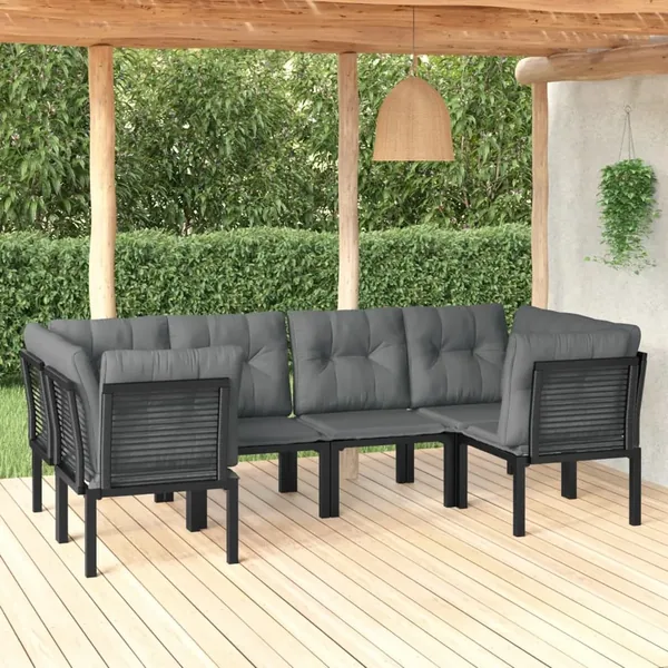 6 pcs Garden Lounge Set Black and Grey Poly Rattan