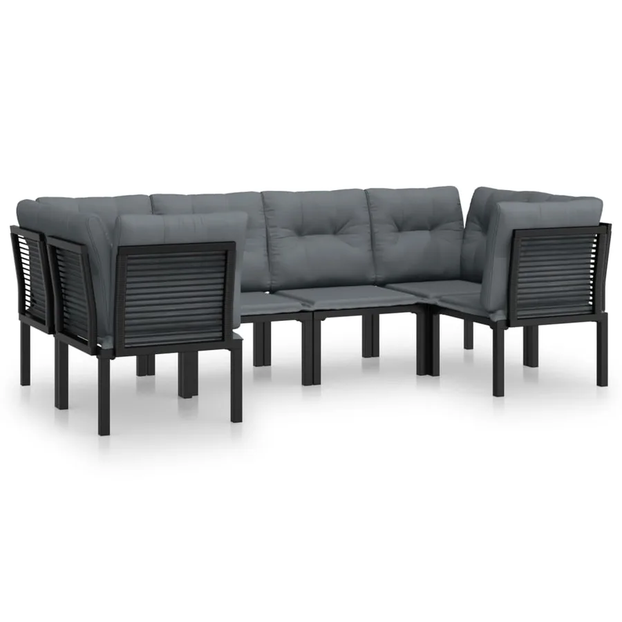 6 pcs Garden Lounge Set Black and Grey Poly Rattan - 2