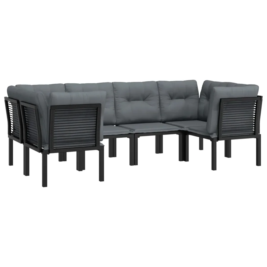 6 pcs Garden Lounge Set Black and Grey Poly Rattan - 3