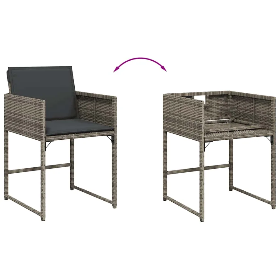 Ensemble à manger de jardin 11pcs avec coussins gris poly rotin - 7