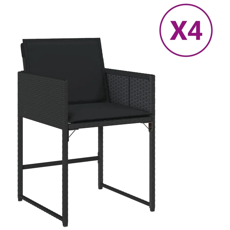 Chaises de jardin lot de 4 avec coussins noir résine tressée - 2