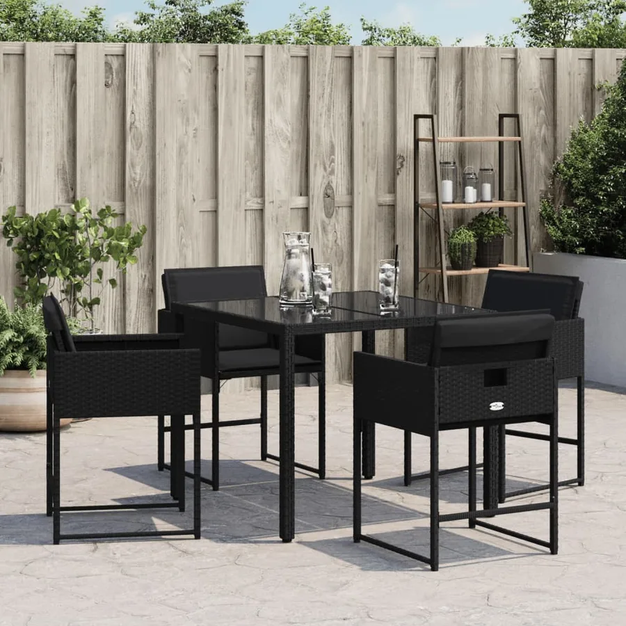 Chaises de jardin lot de 4 avec coussins noir résine tressée - 4
